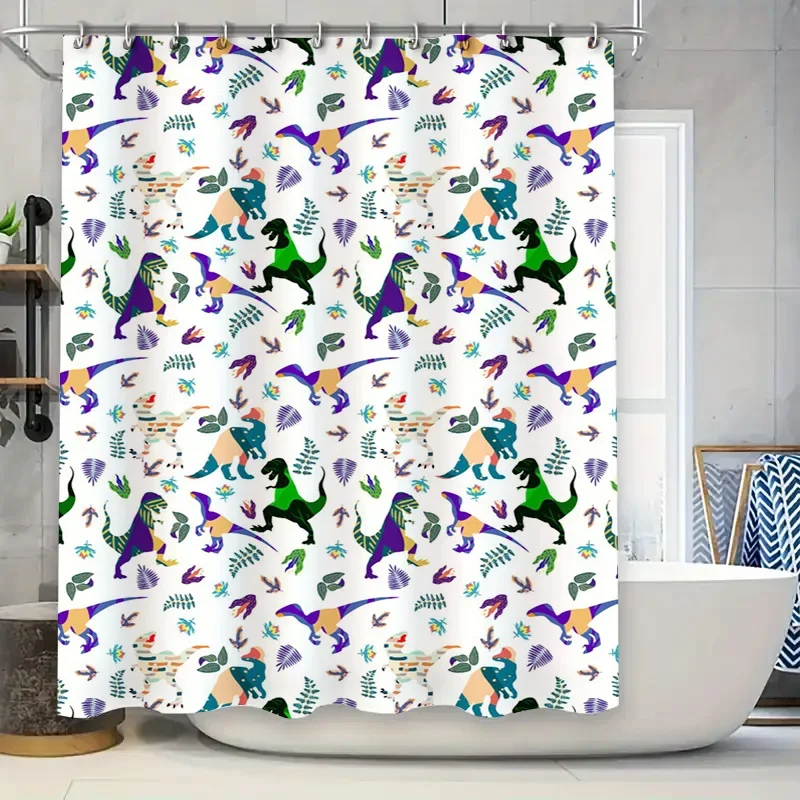 

Яркая занавеска для душа с динозавром, разноцветный узор T-Rex, украшение для ванной для детей, водонепроницаемая ткань, легко повесить стеллажи i