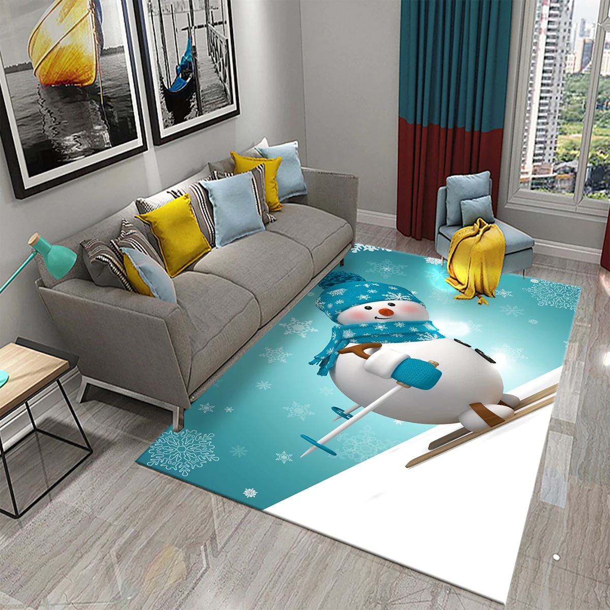 

Lovely Cartoon Snowman Carpet Snowflake Rug Winter Snow Print Area Rugs Door Mat Yoga Mats Kids Bedroom Living Room Flat Mat