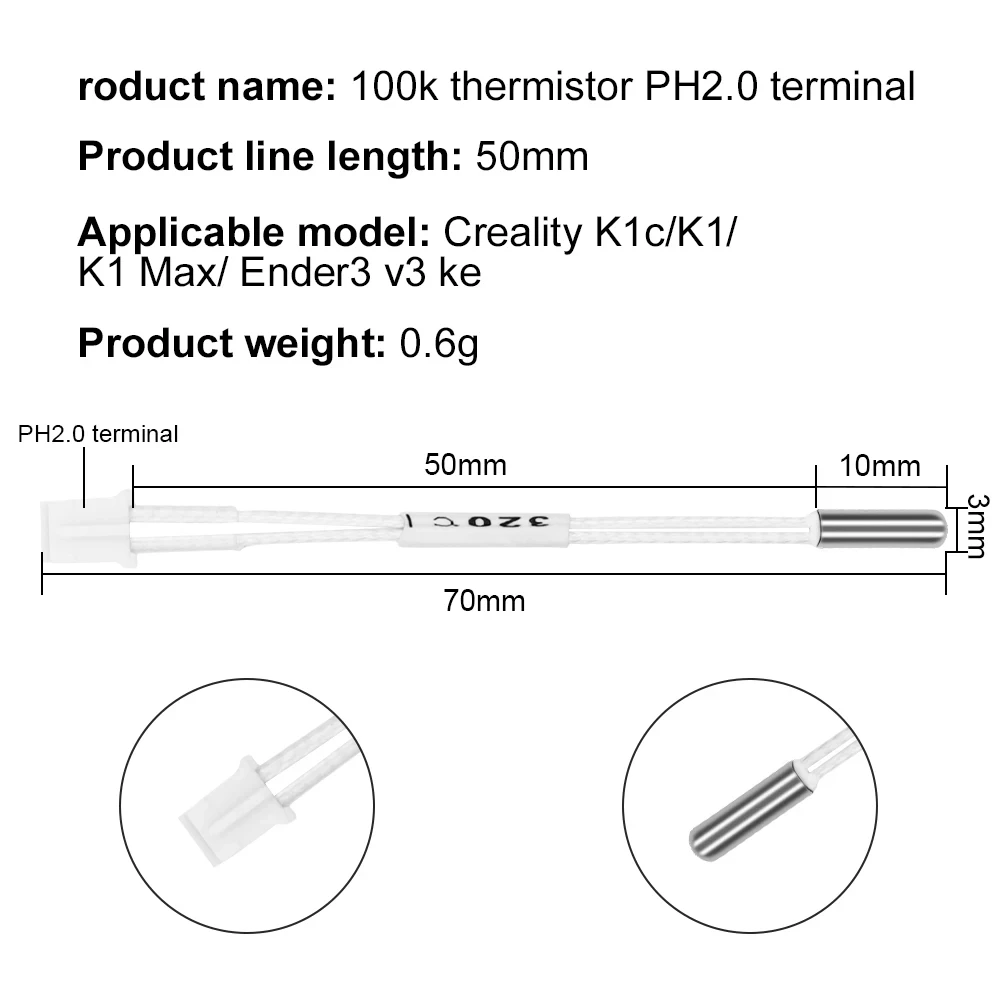 24V 60W 300°C Thermeistor sensor High Thermal Conductivity For Creality K1/K1C/K1 Max/Ender 3 V3 KE Hotend Ceramic Heating Tube