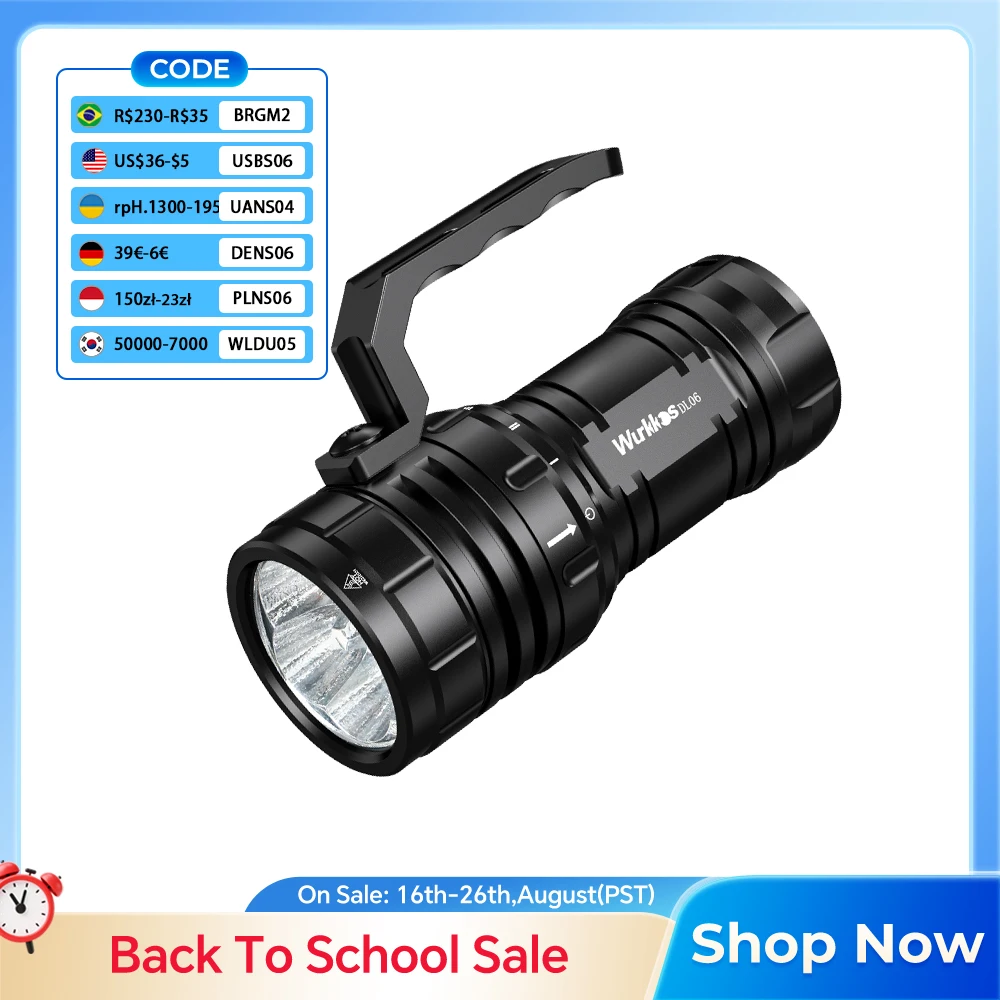 Wurkkos DL06 Diving Torch High Power Rechargeable 15000LMLED Flashlight 3*21700 6*XHP50.2 Power Bank IPX8 Underwater Work Light