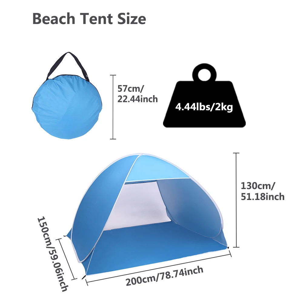 Camping Tent Blue Portable Silver Ion Coated Fiberglass Pole for Easy Installation 200*150*130Cm for Beach Camping