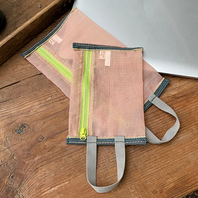 Bolsa de almacenamiento de nailon de malla translúcida, bolso portátil con cremallera, bolsa de cosméticos funcional, estuche para lápices, organizador de papel para documentos