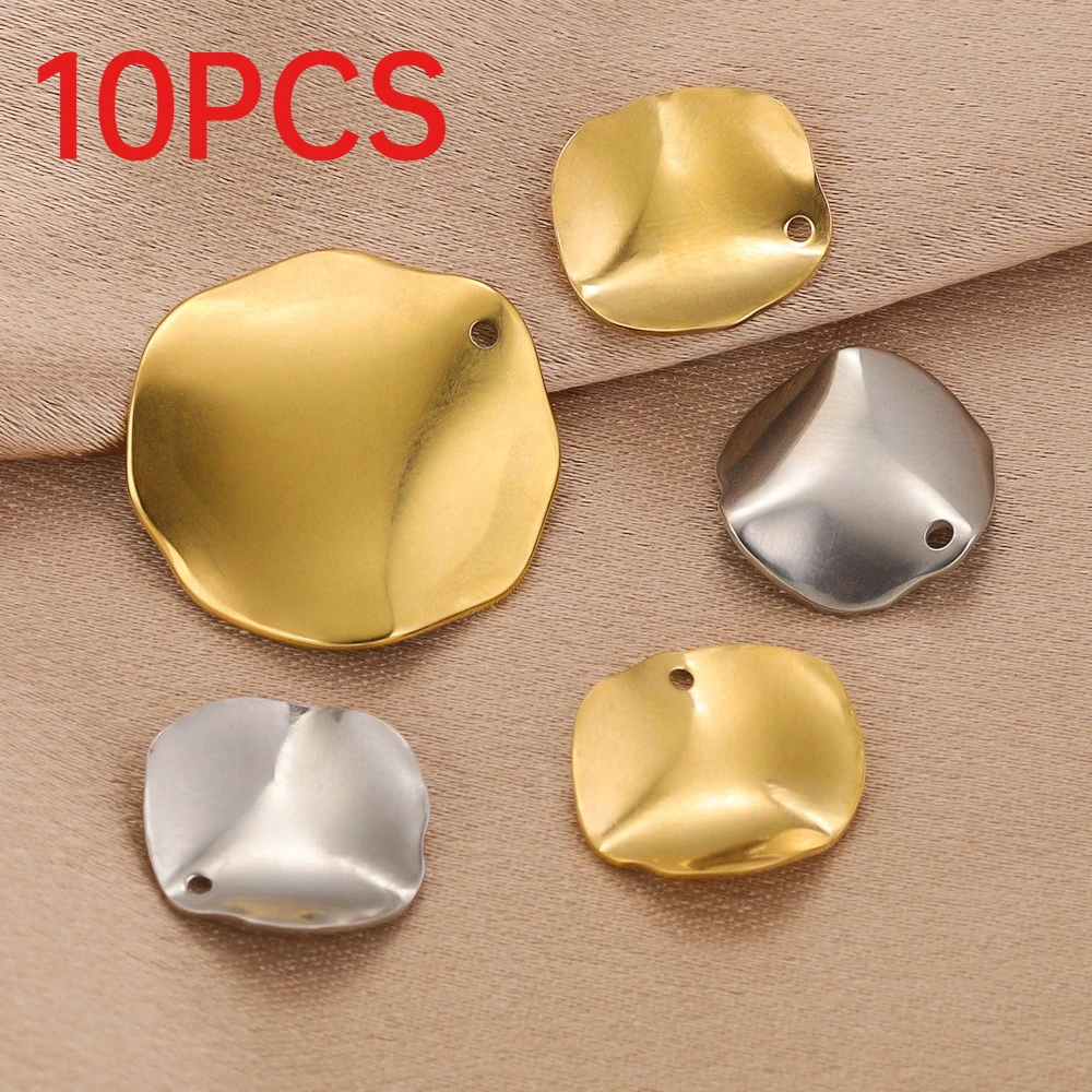 10Pcs Stainless Steel Irregular Round Disc Charms Deformed Sequins Pendants DIY Earring Jewelry Making Findings