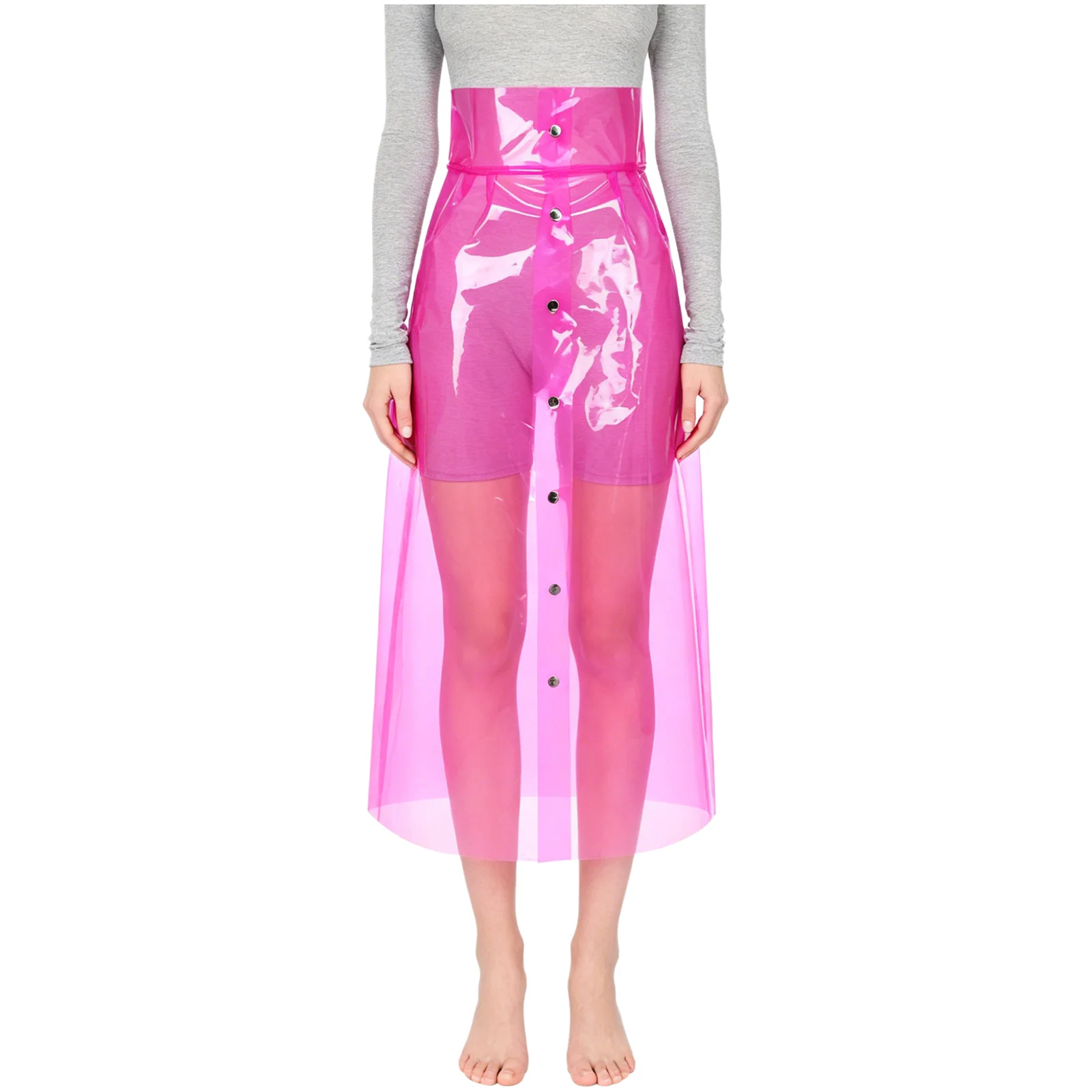 Women Sexy Transparent Pvc Pencil Skirt High Waist Buttons Bodycon Midi Skirts Cover-up Rave Party Nightclub Clubwear Streetwear - view 2