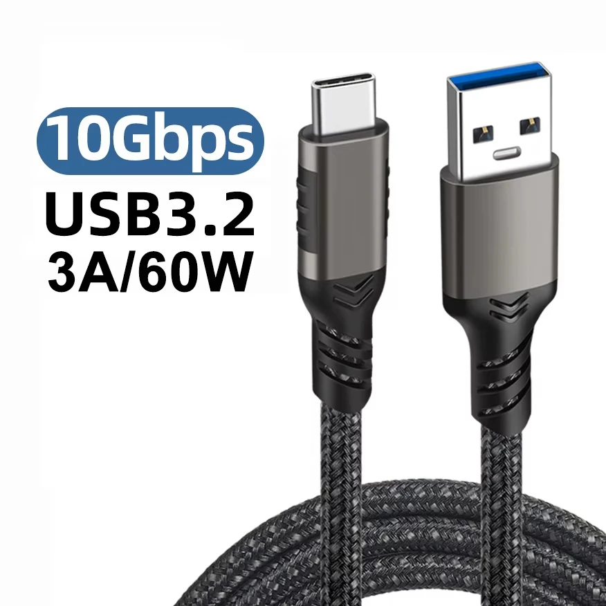 USB 3.2 to Type-C 3A 60W 10Gbps High-Speed Data Fast Charging Cord Cable for iPhone 15 16 17 Pro Max Xiaomi Samsung S23 S24
