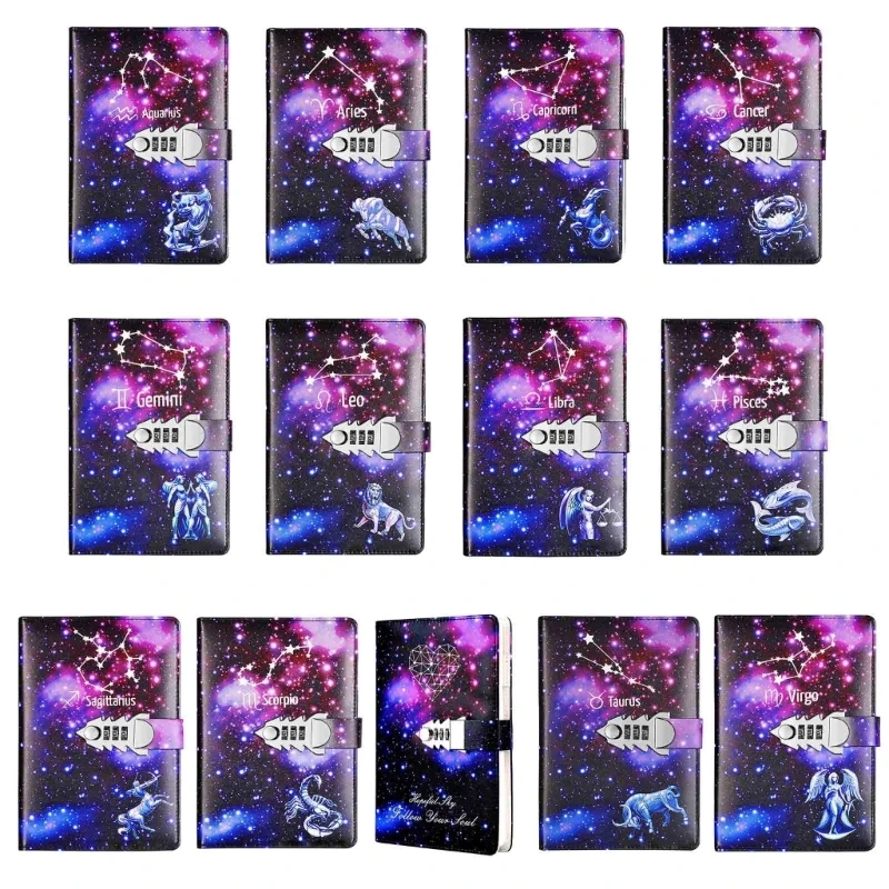 Locked Writing Journal with Combination Locks Diary Constellation Locking Personal Notebooks A5 Lockable Diary with Lock