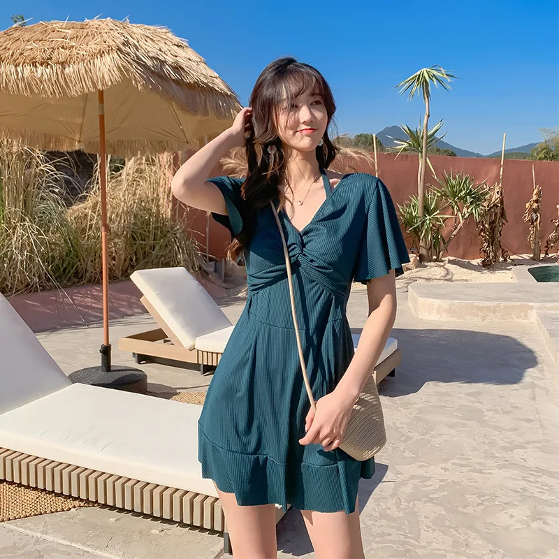 Traje de baño de una pieza para mujer, traje de baño profesional conservador que cubre el vientre y adelgaza, primavera caliente