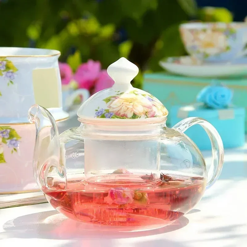 English British Afternoon Tea set for Home Office Cafe High-Grade Porcelain Tea Cup Saucer Spoon Glass Teapot Teaware set Gift