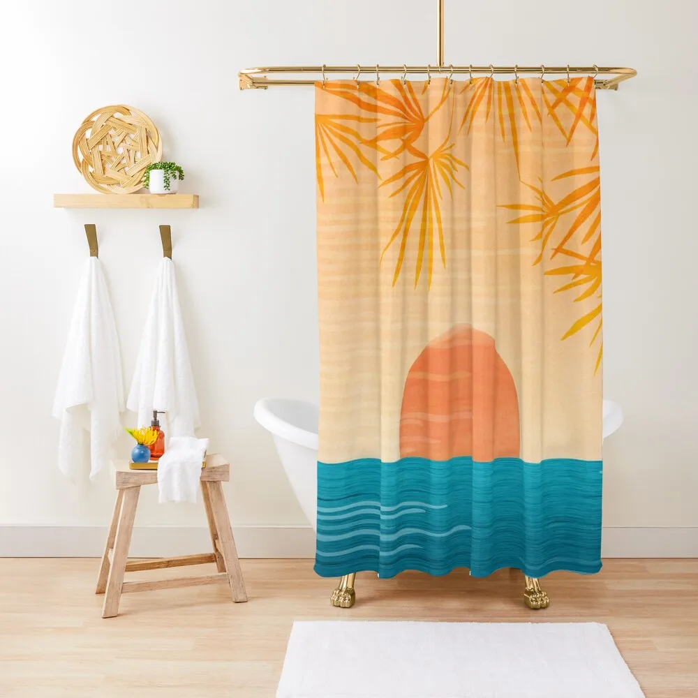 

Orange Tropical Sunset Landscape Shower Curtain Bathroom Accessorys Waterproof Fabric Shower Toilet Accessories Bathroom Curtain