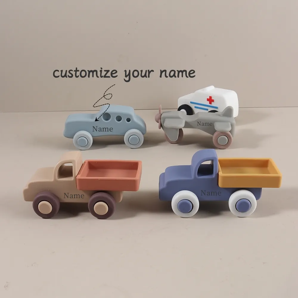 Personalized Baby Teether Silicone Car Truck Toy Motorbike Airplane Teething Toy Infant Montessori Educational Toy