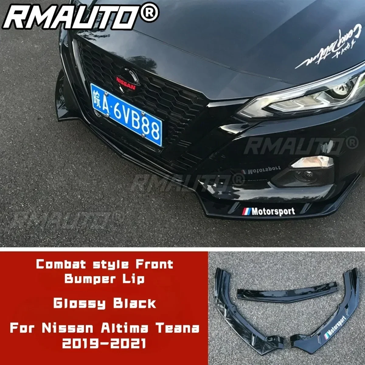 For Altima Teana Body Kit Bumper Lip Glossy Black Combat style Bumper Apron For Nissan Altima Teana 2019-2021 Car Accessories