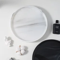 Round Resin Tray Nordic Marble Pattern Bathroom Cosmetics Storage Box Creative Home Living Room Tea Trays Decorative Fruit Plate