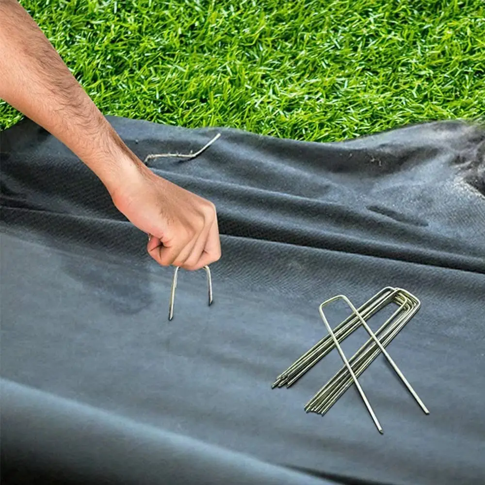 100Pcs Steel U-shaped Ground Stake Anti-Rust Multipurpose Ground Nail Heavy-duty Durable U-type Garden Turf Staples