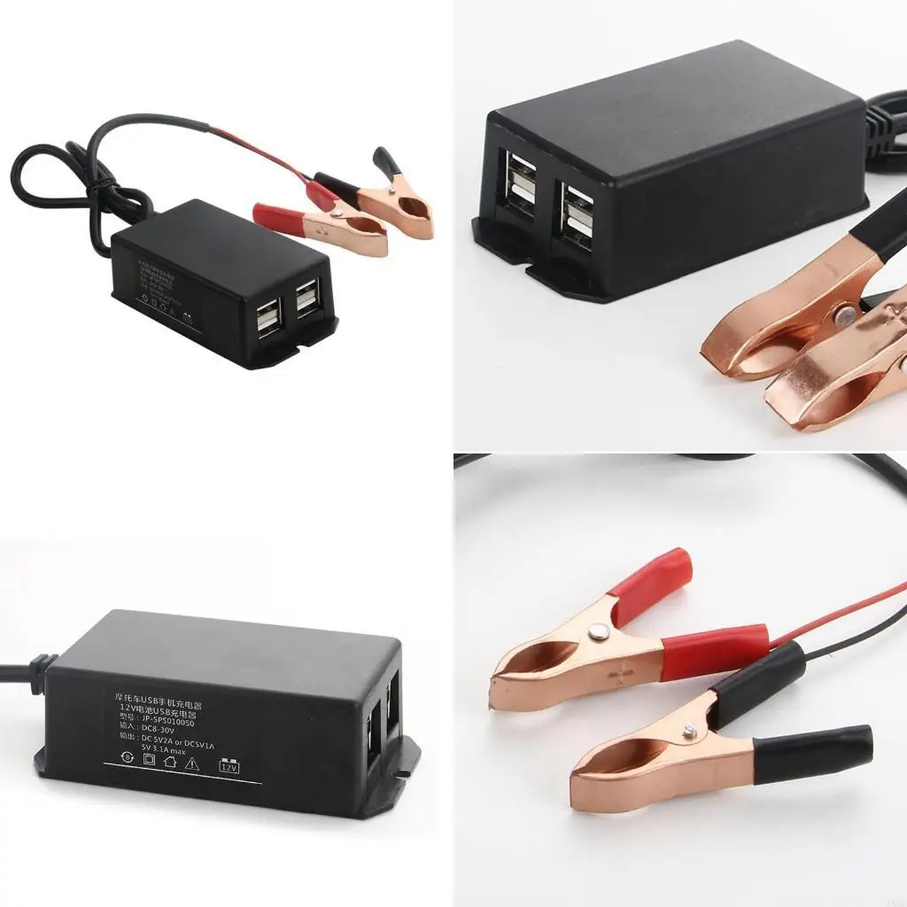 6XDF Battery Clip Car Motorcycle Power Adapter 4 USB for Phone Tablet Auto Electric Accessories