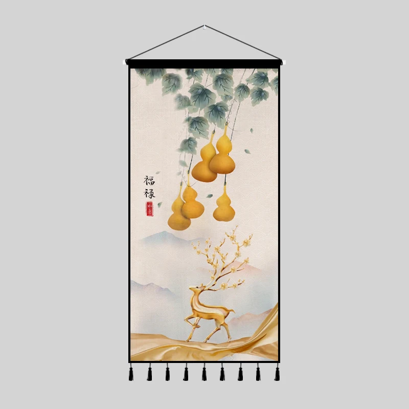 Subcultural Gourd Tapestry Decoration Painting Wealth Elk Elephant Living Room Background Wall Hallway Fabric Art Hanging Flag