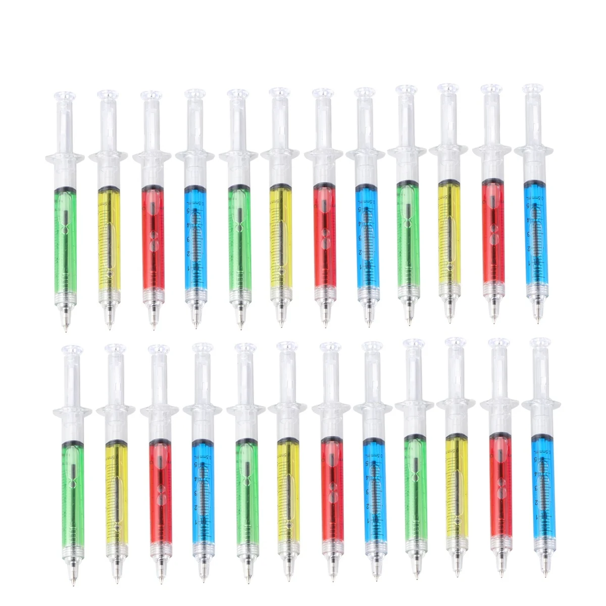 

24pcs Simulated Syringe Ballpoint Pens Liquid Filled Click Action Refillable Plastic Pen Fluid Measurements Office School