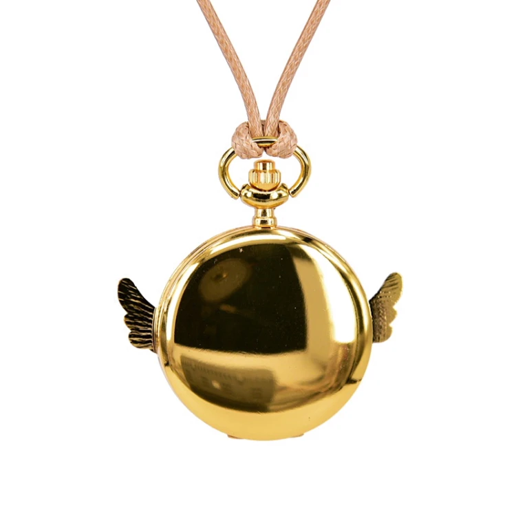 Reloj de bolsillo de cuarzo con grabado de alas de estrella para niños, lindo Corazón de amor, cuerda Fob, COLLAR COLGANTE, regalo para niños