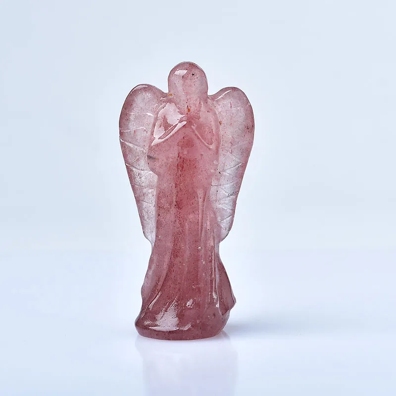 1pc Natural Strawberry Crystal Angel Hand Carved Fengshui Statue Quartz Figurine Reiki Healing Stone Craft Home Decor DIY Gifts