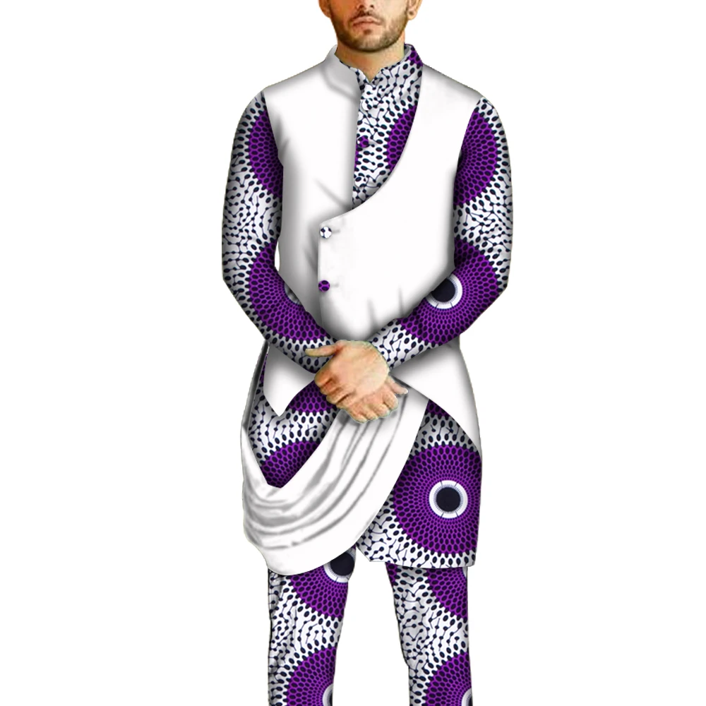 Afrikaanse Mannen Kleding Katoen Dashiki Lange Mouw Top Shirts en Broek Sets Mannen Shirt Traditionele Afrikaanse Mannen Pakken WYN1016