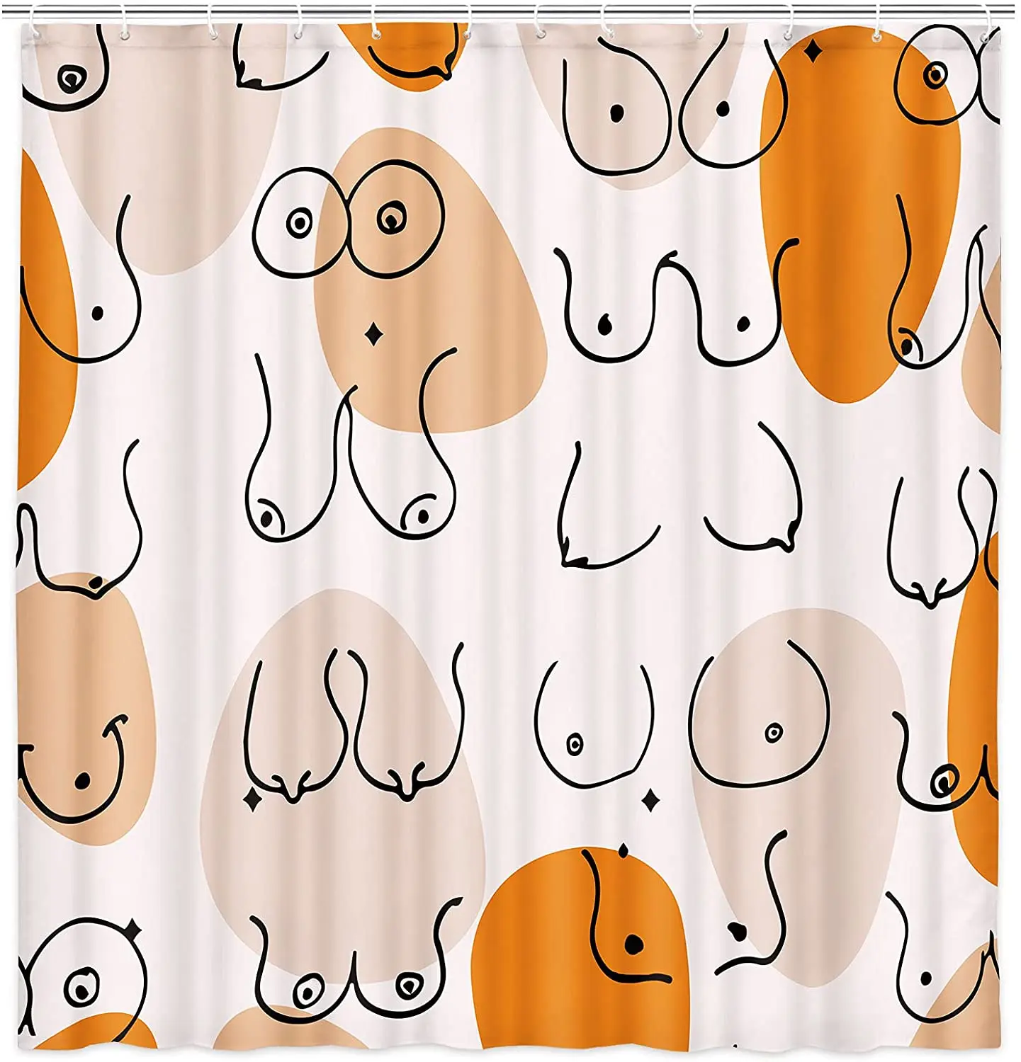 Funny Human Body Shower Curtain Bathroom Decor Girl Woman Breast Boob Bathroom Curtain Orange Pink Fabric Shower Curtain Sets