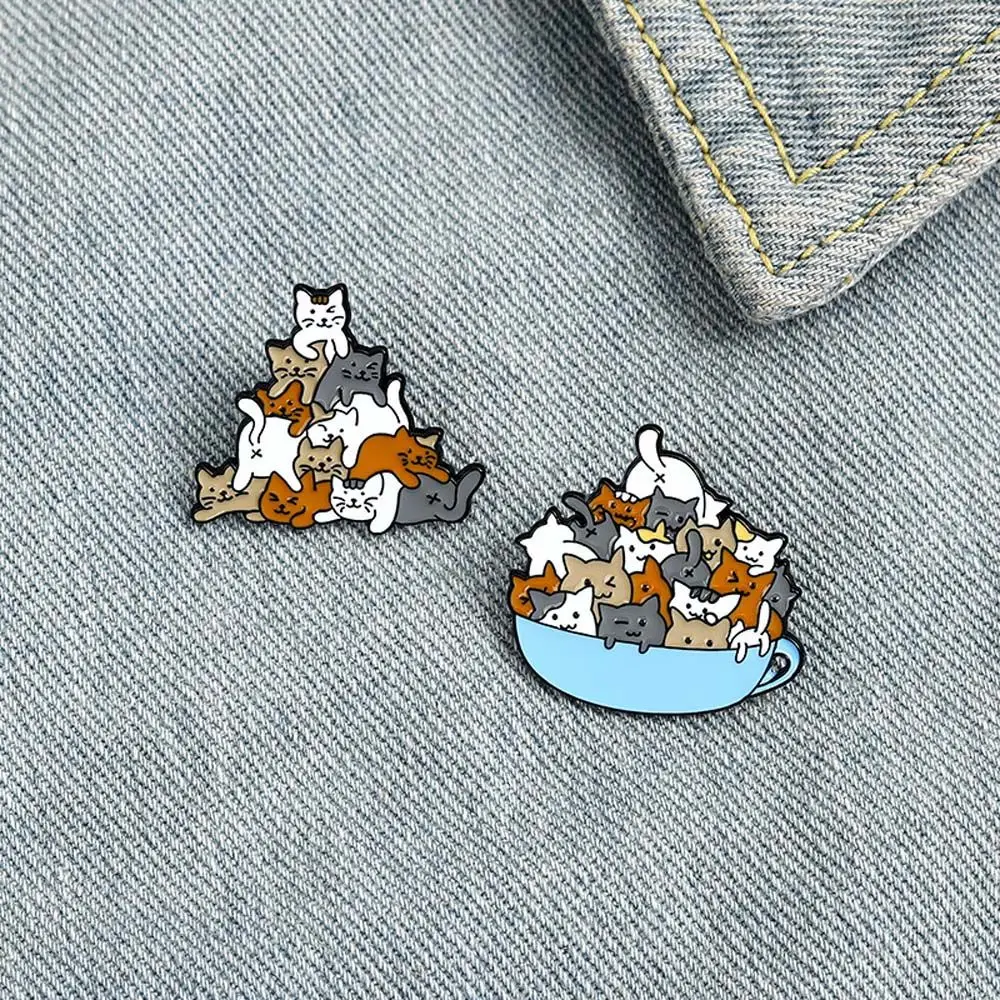 

Gift For Women Men Lapel Pin Jewelry Accessories A Cup of Cats Coffee Cup Cat Brooch Enamel Pin Lapel Brooch Brooches Pin