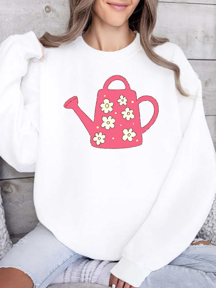 

Teapot with Flowers Women's Crew Neck Sweatshirt Casual Long Sleeve Pullover Loose Fit Daily Wear