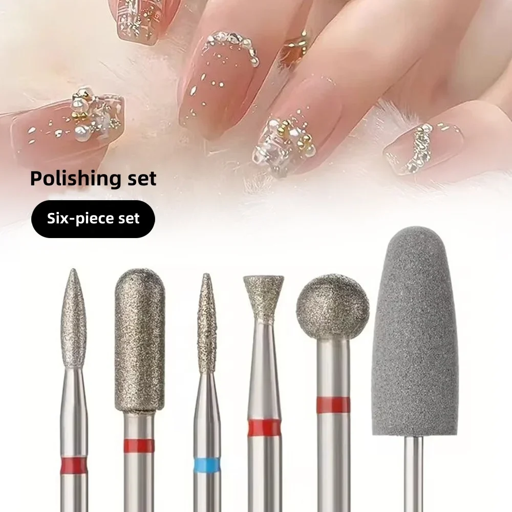 6pcs/set Nail Files Drill Cuticle Polishing Bit Diamond Cutters for Manicure Cuticle Burr Milling Electric Manicure Drill Sets