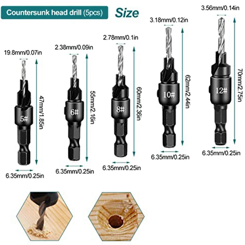 ชุดดอกสว่านเจาะรูสำหรับงานไม้, ชุดดอกสว่านเจาะแบบคว้านรูขนาด5ชิ้นสำหรับงานไม้ DIY