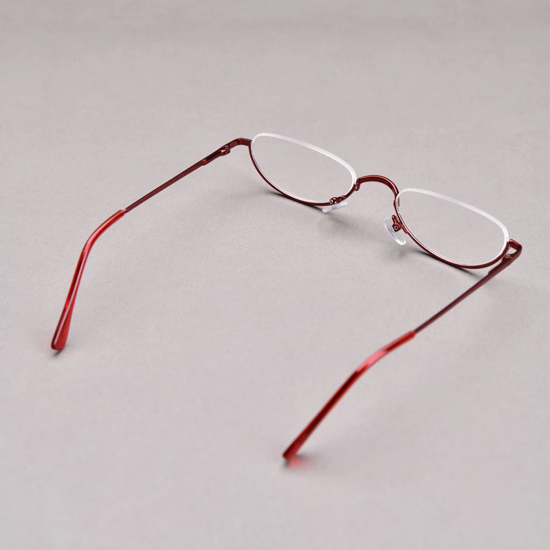 Halbrahmen-Lesebrille für Herren, hochwertige runde Legierung, Lupen, Brillenrezept, 0 bis +4, klare schmale Brille für Damen – Detail 10