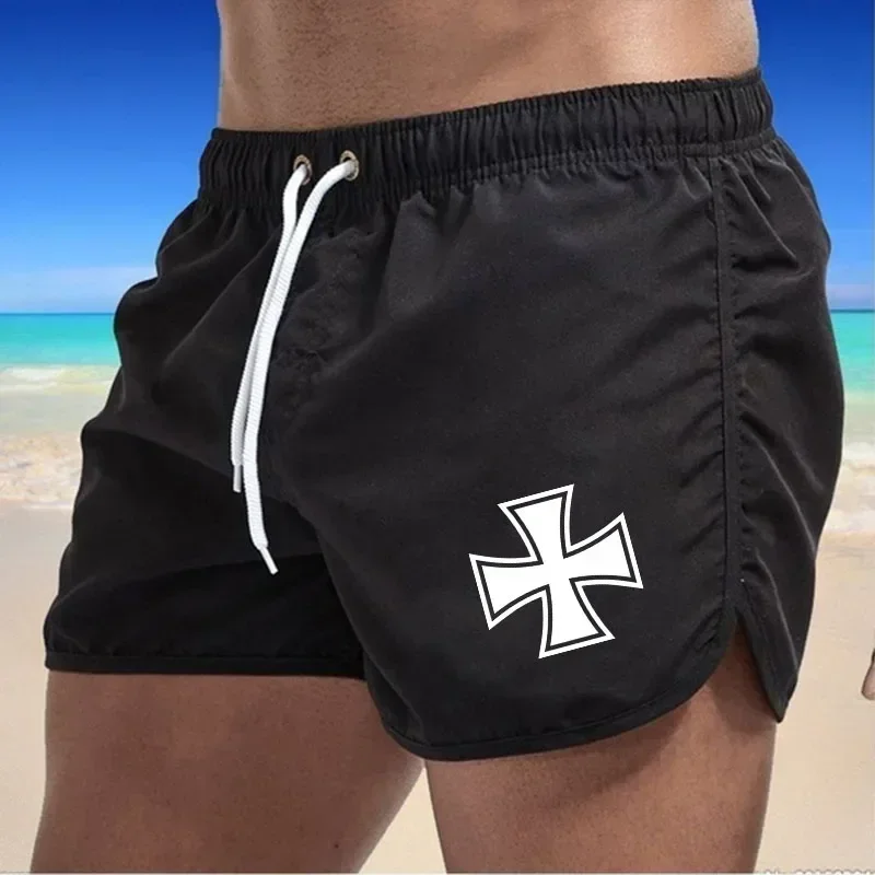 

Men's quick drying swimsuit, surfing shorts, breathable swimsuit with shoelaces, and beach surfing pockets, summer