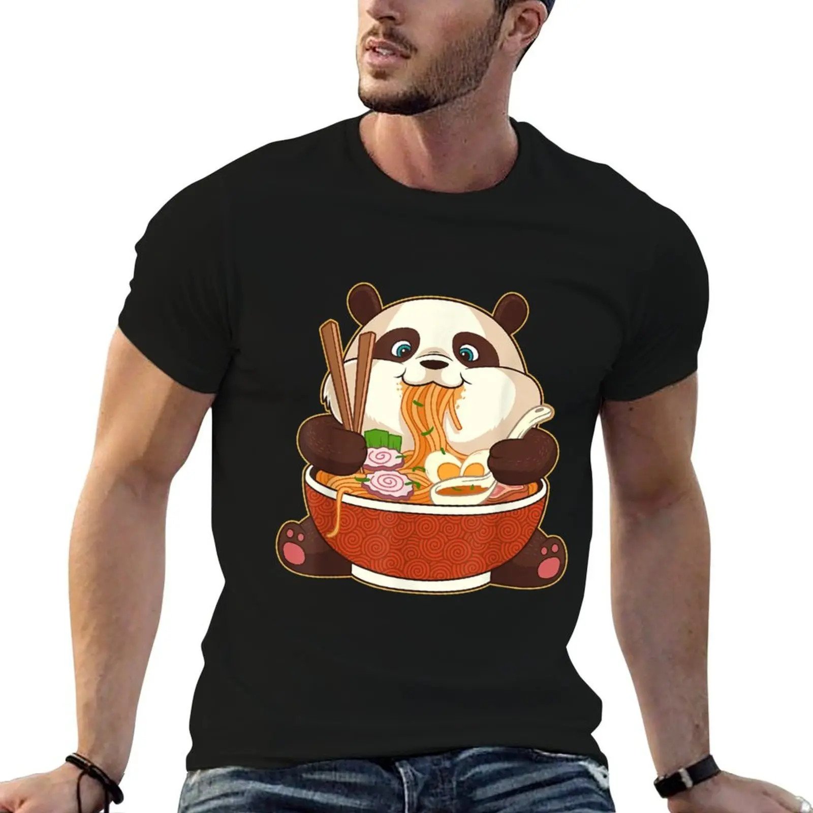 Kawaii lindo Anime Panda Otaku japonés Ramen fideos regalo camiseta hombre Camiseta hombre Camiseta de algodón