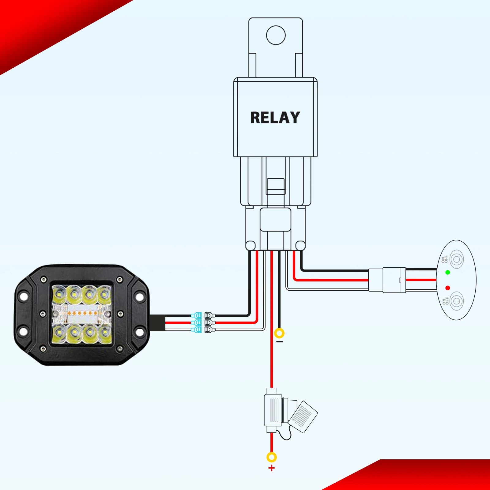 Auxting LED Light Bar Wiring Harness 3 Lead Different Wiring Harness with 12V 40A Relay Two Control Switches for Different Modes