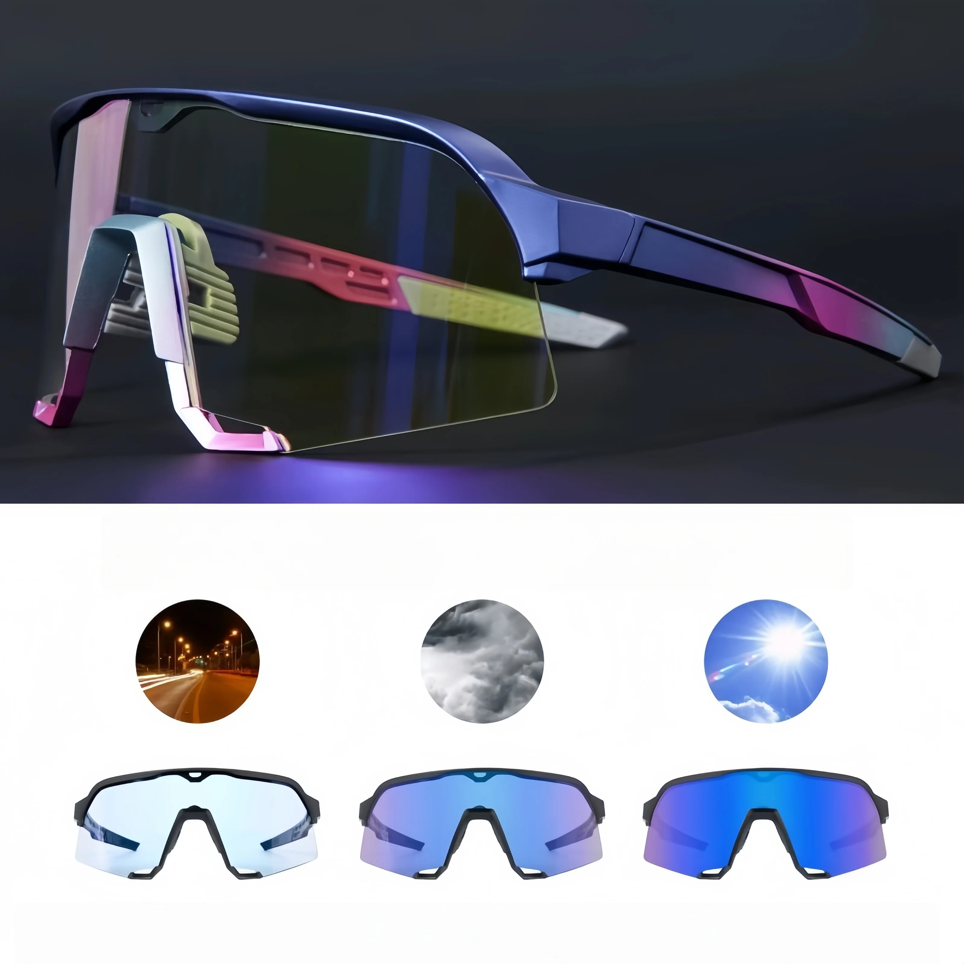 

Luxury Brand Cycling Glasses S3 Vibrant Photochromic Bicycle and Mountain Bike Goggles Road Bike Team Edition Goggles Sunglasses