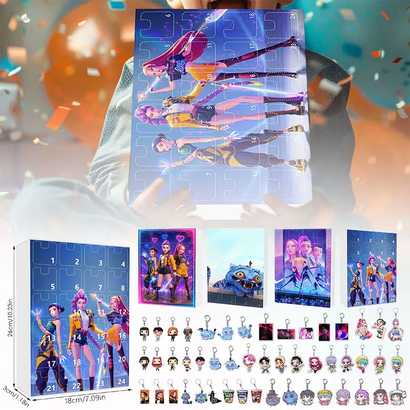 Calendrier de chasseurs de l'avent démon Kpop 2025, calendrier de compte à rebours de noël avec 24 porte-clés Rumi Mira Zoey Tiger Kpop DemonToys cadeaux