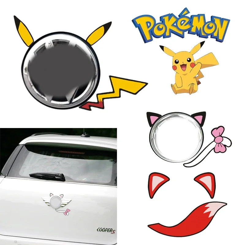 Pokemon Pikachu Car Logo Body Stickers Cartoon Anime Personality Decorative Car Standard Car Cover Scratch Stickers Cute Ears