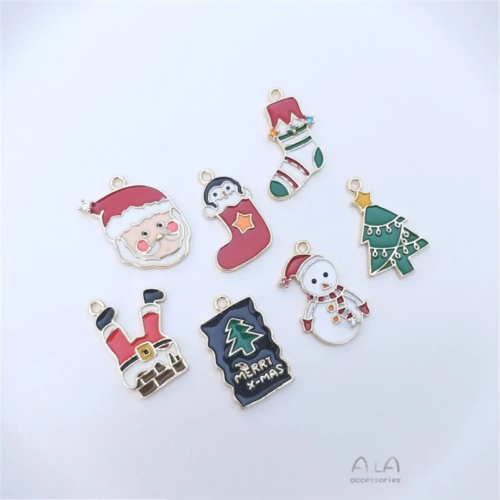 14K gold Drop oil Christmas Series Snowman Gift Christmas tree diy ornaments Pendant copper plated real gold pendant