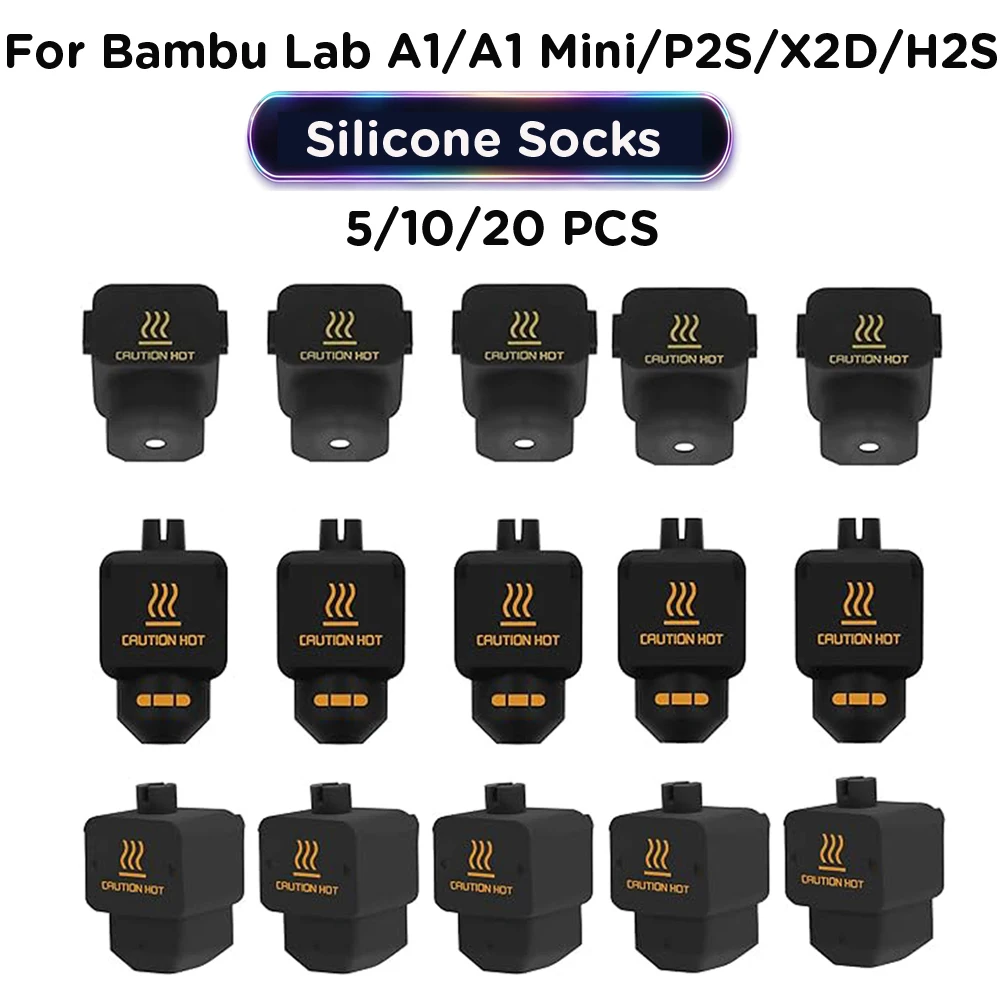 5/10/20 PCS Heat‑Resistant Silicone Socks Hotend Heating Block Insulation Cover for Bambu Lab A1 A1 Mini P2S X2D 3D Printer Part