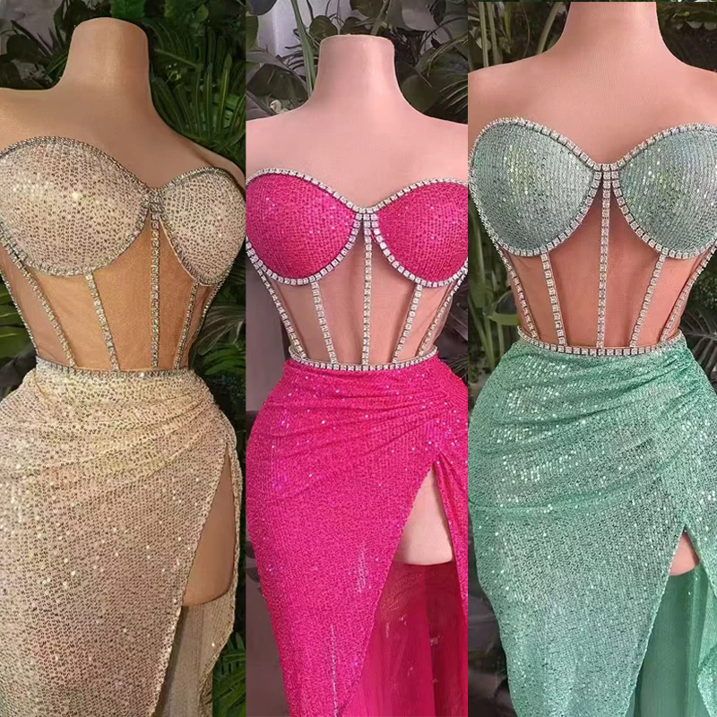 

Full Sequins Party Outfits Women Celebrate Evening Dresses Group Jazz Dance Performance Costumes Stage Catwalk Wear XS9875