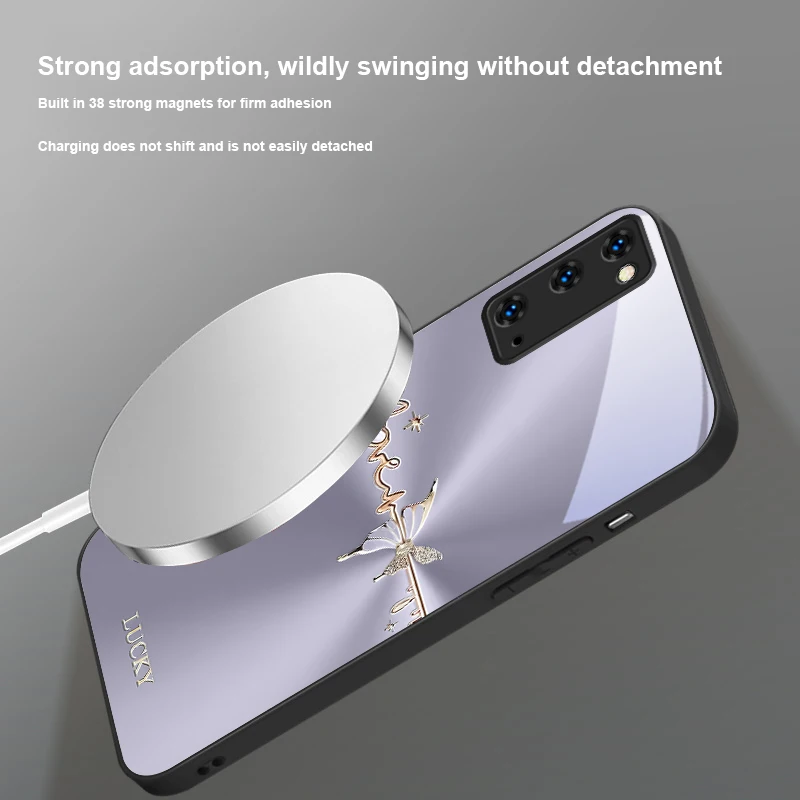 فراشة ذهبية محظوظة لهاتف Magsafe Samsung Galaxy S20 FE S21 S22 S23 Plus S24 Ultra 25 Edge S24 Ultra 22 Plus حافظة هاتف زجاجية