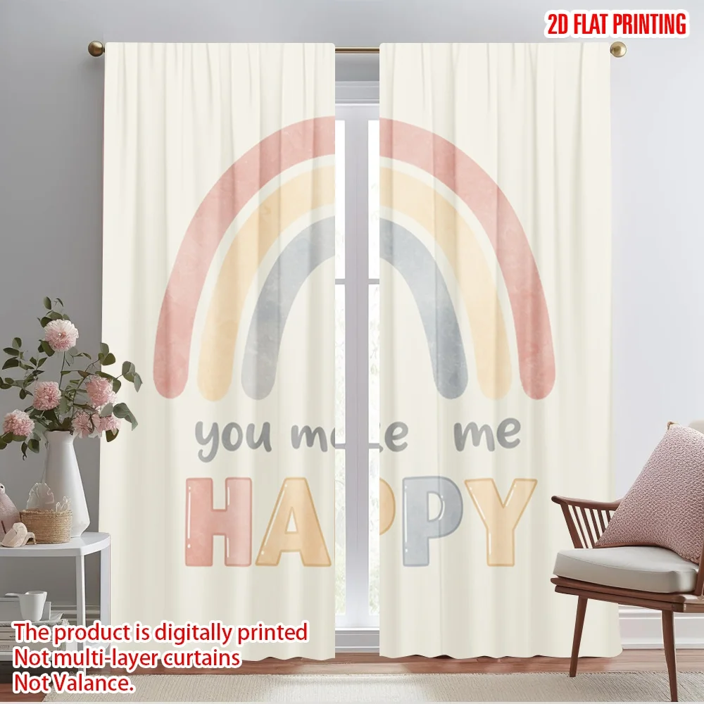 

2pcs 2D flat printing Window Drapes Boho Rainbow You Make Me Happy 100% Polyester Without Electricity All Season Party & Holiday