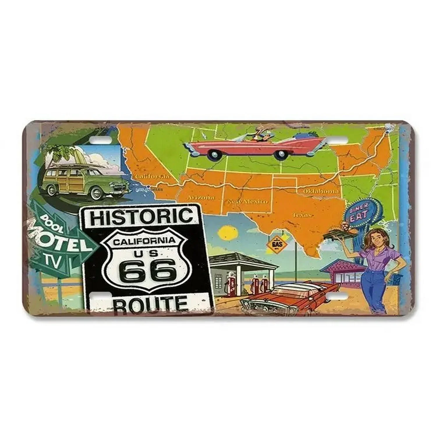 American Route 66 Metal Tin Signs Vintage Plaque Auto License Plate Embossed Tag Garage Man Cave Bars Pubs Clubs Home Wall Decor