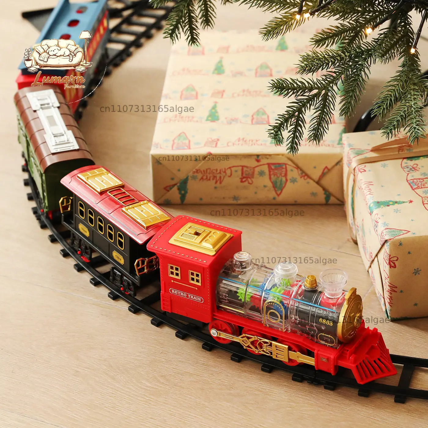 Children's Fun Gifts Electric Track Christmas Train Christmas Ornament Railcar with Christmas Tree Decoration