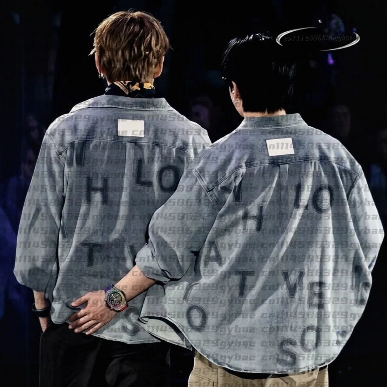 2026 Arirang New York Exclusive Denim Shirt Unisex Back Letter Graphic Print Lapel Long‑Sleeve Loose Casual Denim Coat