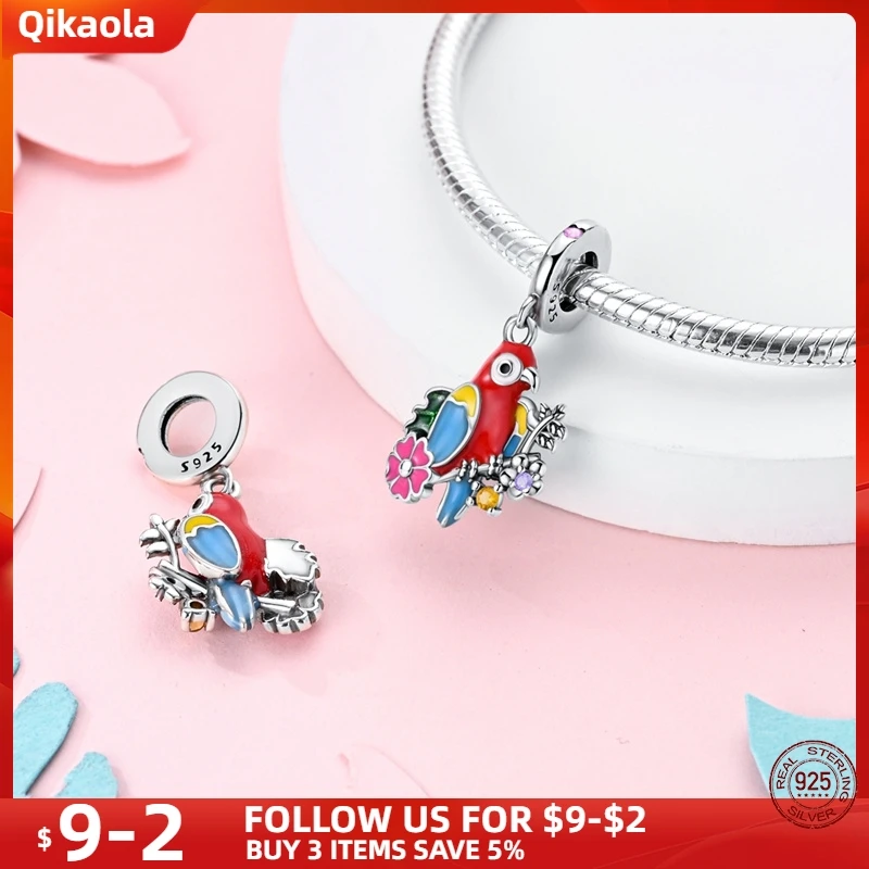 S925 Sterling Silver Colorful Parrot Pendant Series Fit pand 3mm Bracelet DIY Beads Fashion For Women Jewelry Gift New In Hot