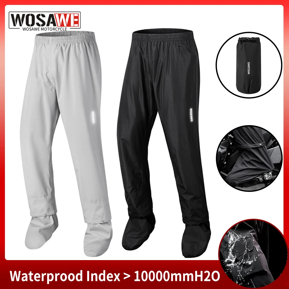 

WOSAWE Motorcycle Rain Pants Outdoor Rainproof Pants with Shoe Covers Waterproof Rain Trousers for Fishing Cycling Hiking