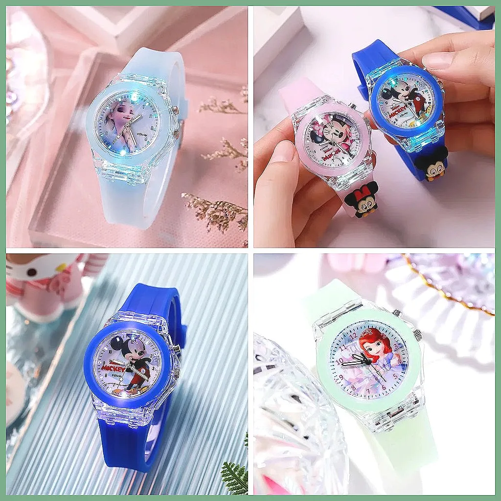 ساعة ديزني برينسيس إلسا للأطفال مع ضوء ملون، حزام سيليكون هدية للأولاد والبنات وساعة يد للأطفال