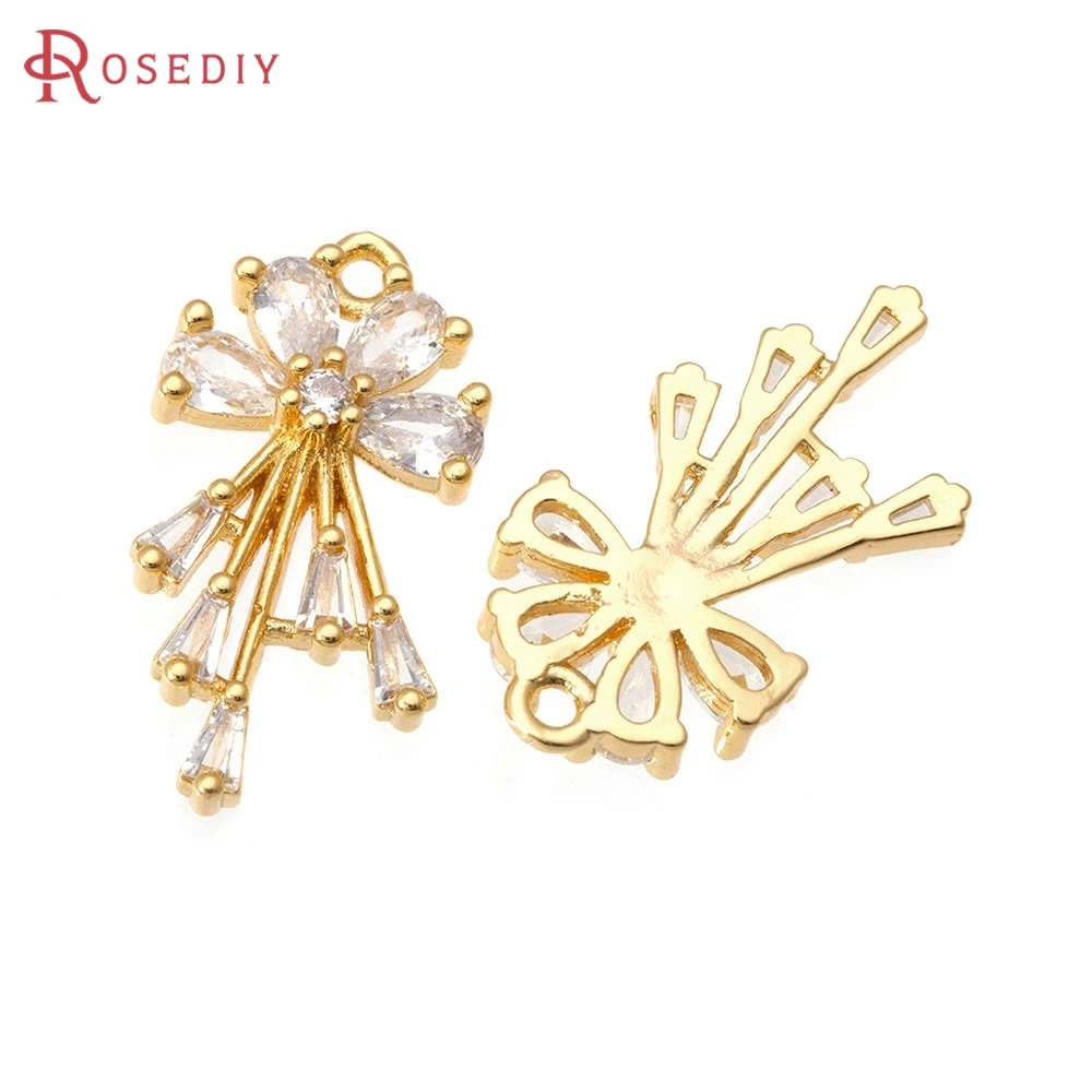 

6PCS 18K Gold Color Brass and Zircon Flower Charms Pendants High Quality Diy Necklace Earrings Charms Jewelry Making Accessories