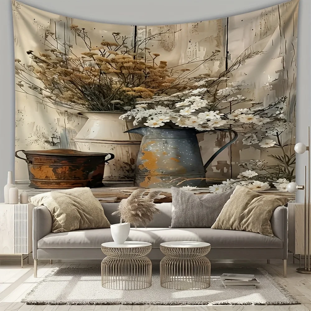 floral country-style water jug Digital printing polyester wall tapestry suitable use in living rooms bedrooms offices bars party
