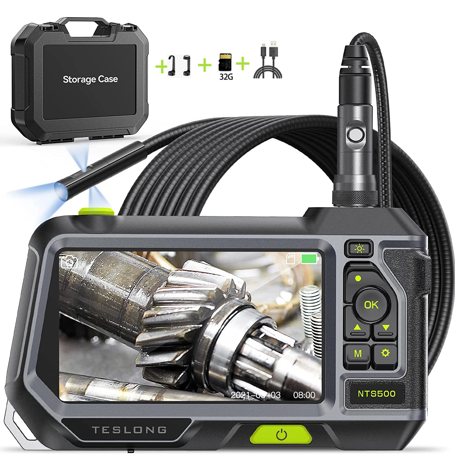 Teslong NTS500 5.0 Inch IPS Screen 8mm Triple Lens Borescope Inspection Camera  1080p HD Industrial endoscope