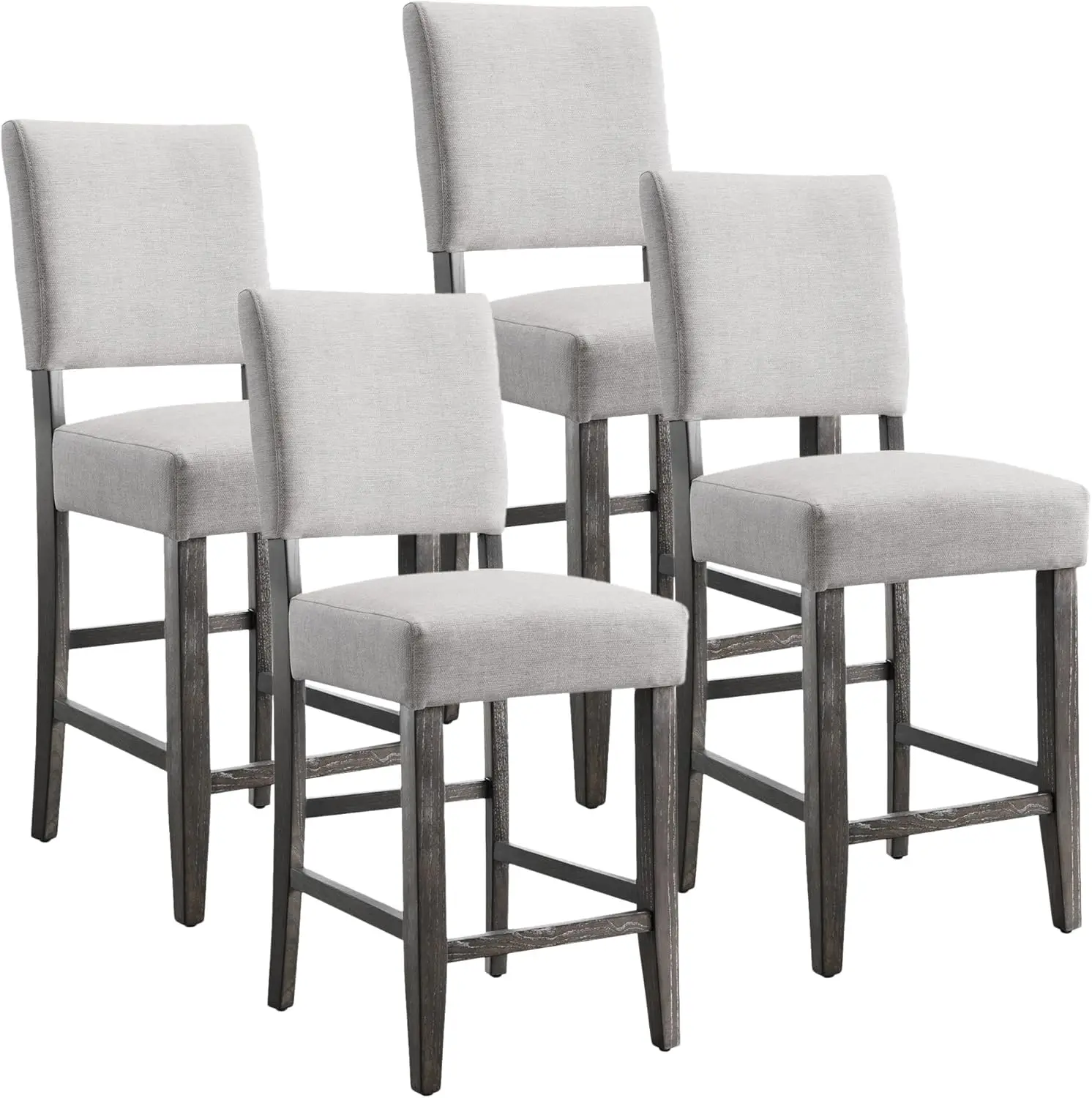 

Counter Height Stool with Upholstered Back and Wood Base – Set of 4 for Elevated Kitchen Counters